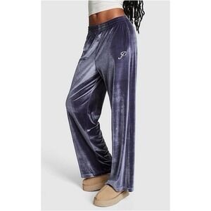 VICTORIA'S SECRET PINK Velour Shine Logo Wide-leg elastic waist pants